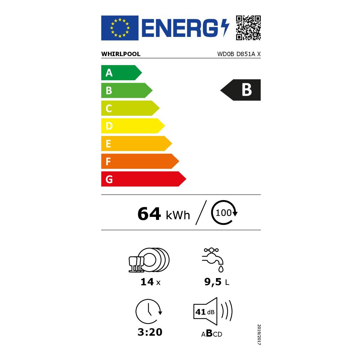 Lave vaisselle encastrable WD0BD851AX 6èmeSens couleur unique, WHIRLPOOL