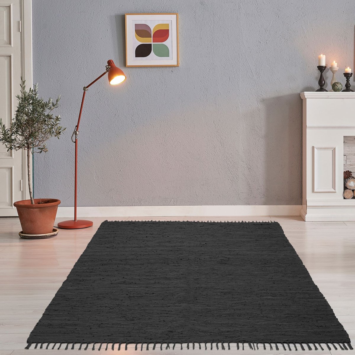 Tapis réversible coloré en coton tissé à la main - Happy Cotton anthracite, THEKO