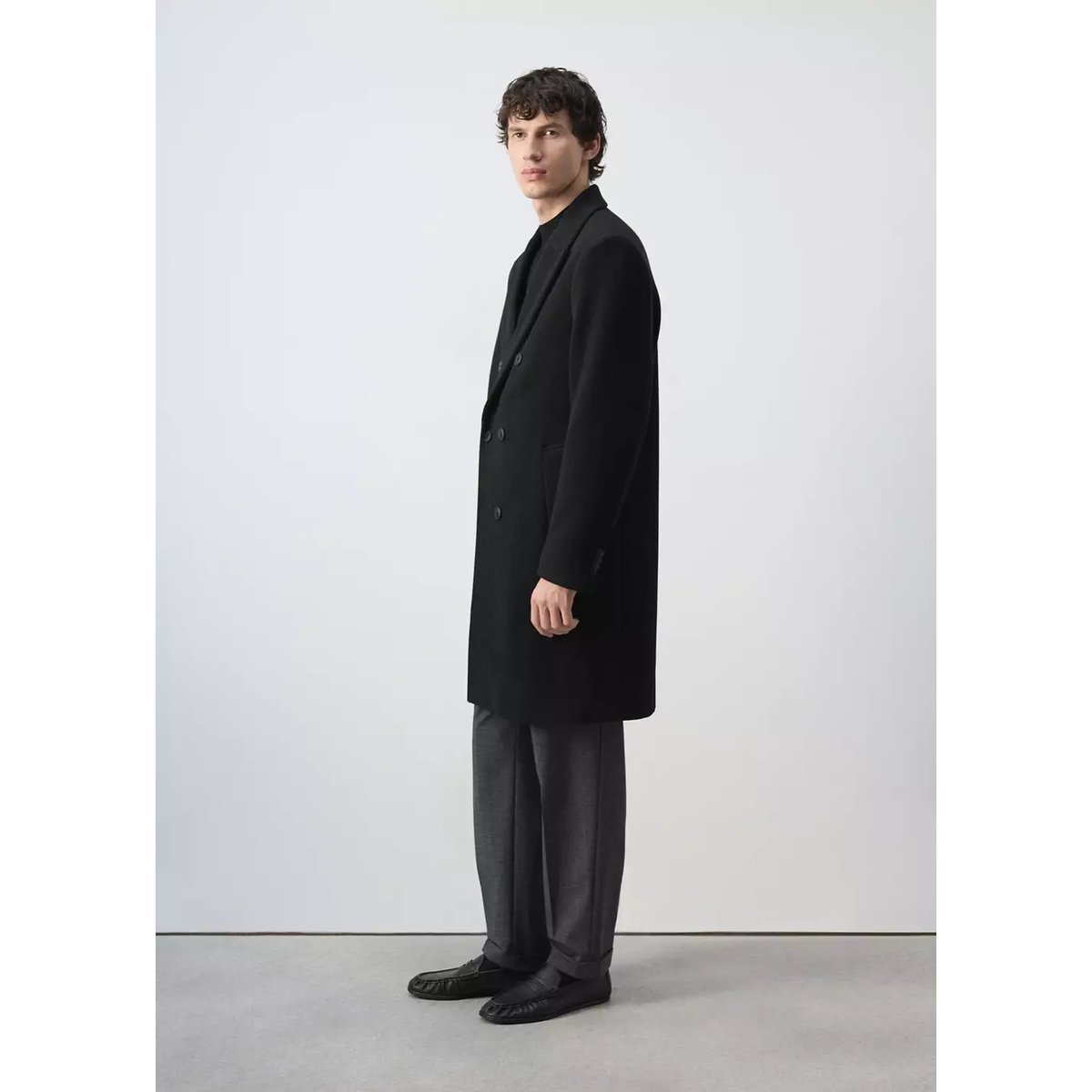 Manteau laine mélangée croisé noir, MANGO MAN