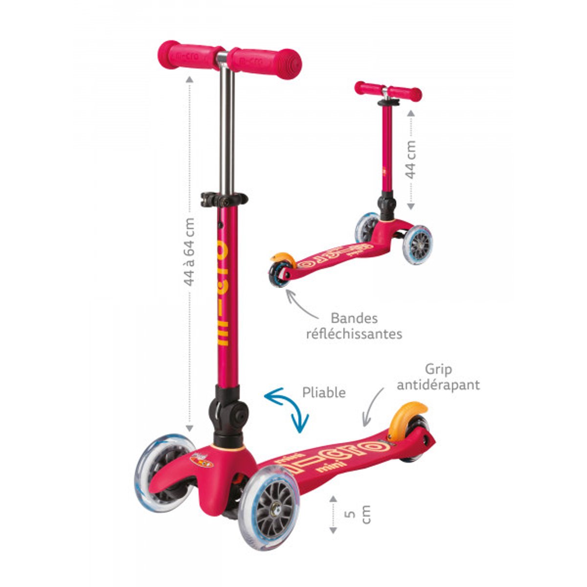 Mini Micro Deluxe pliable LED - marine rose, MICRO MOBILITY