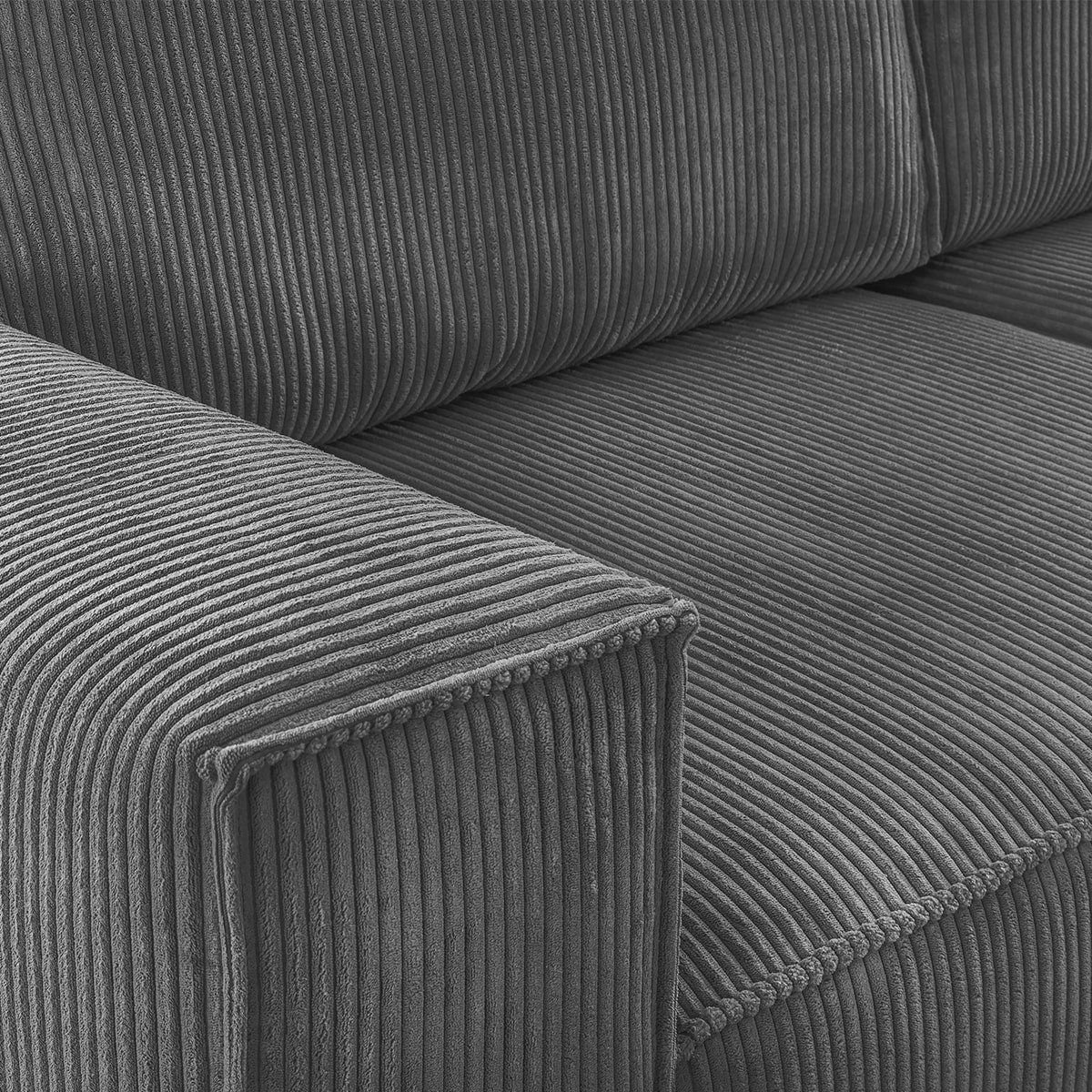 Canapé d'angle convertible 5 places en velours côtelé - HARPER gris anthracite, HOMIFAB