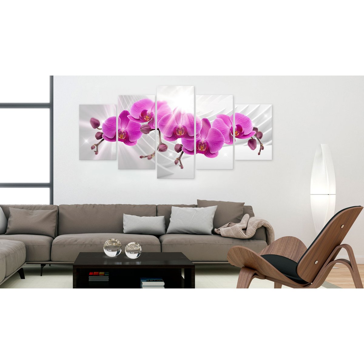Tableau Fleurs Abstract Garden: Pink Orchids blanc, gris, rose, EDEN