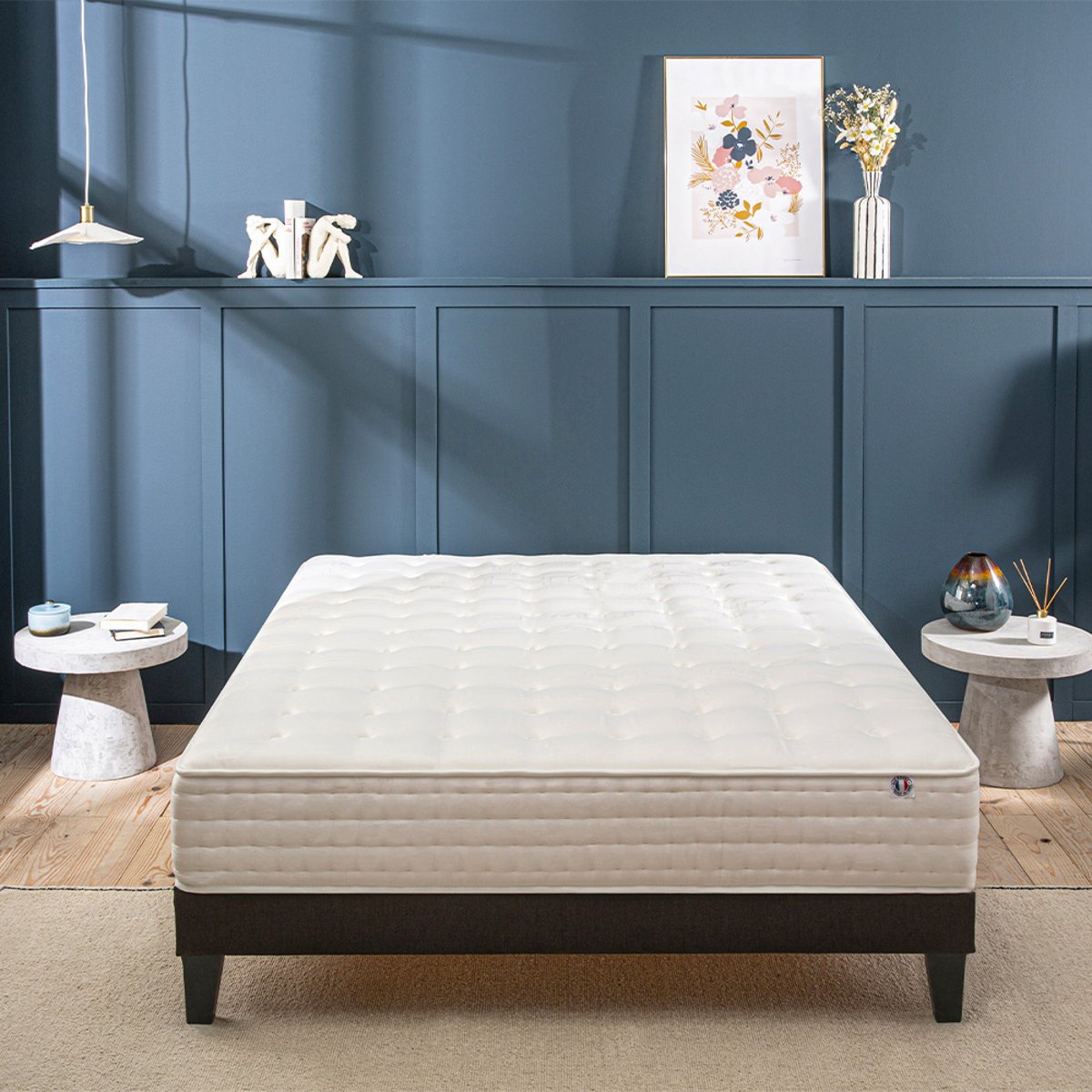 Ensemble Châtelet 140x200 cm Matelas Mousse + Sommier Bois blanc, BELLECOUR