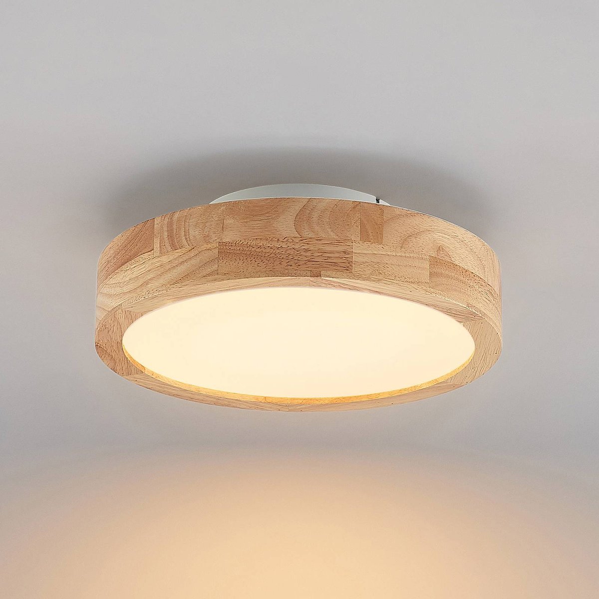 Plafonnier en bois moderneLED, Lanira bois clair, blanc, LINDBY