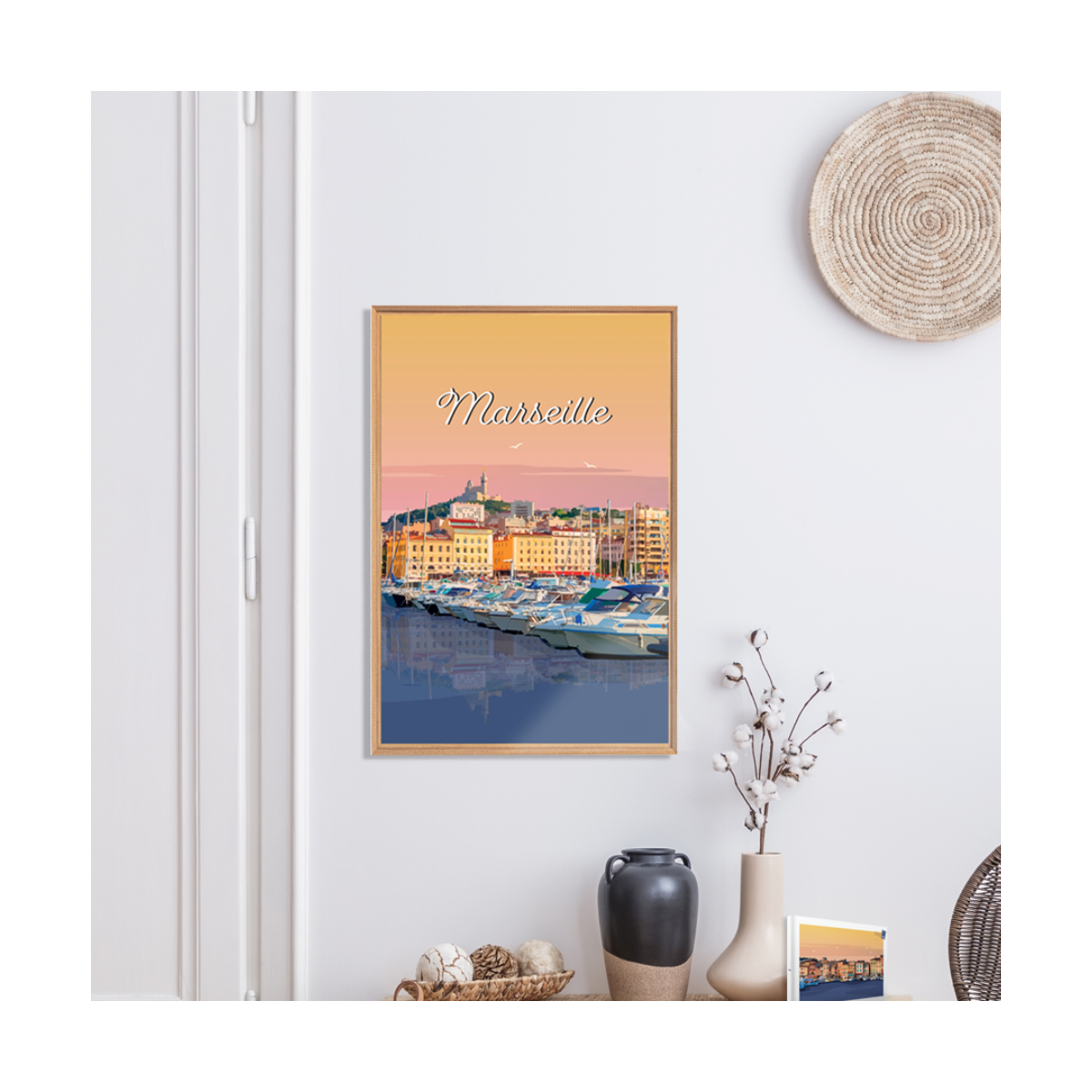 Tableau Mural Illustration Port De Marseille ILLUSTRATION orange-fibres de bois, CEANOTHE