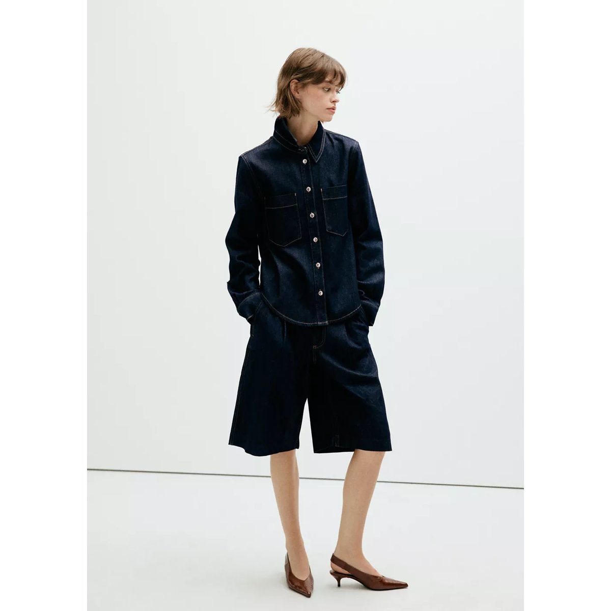 Chemise denim poches bleu, MANGO