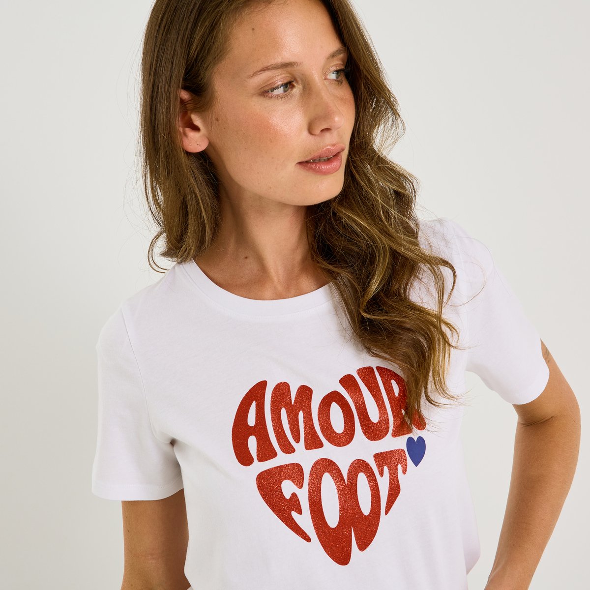 T-shirt graphique "Amour Foot" blanc cassé blanc, GRAIN DE MALICE