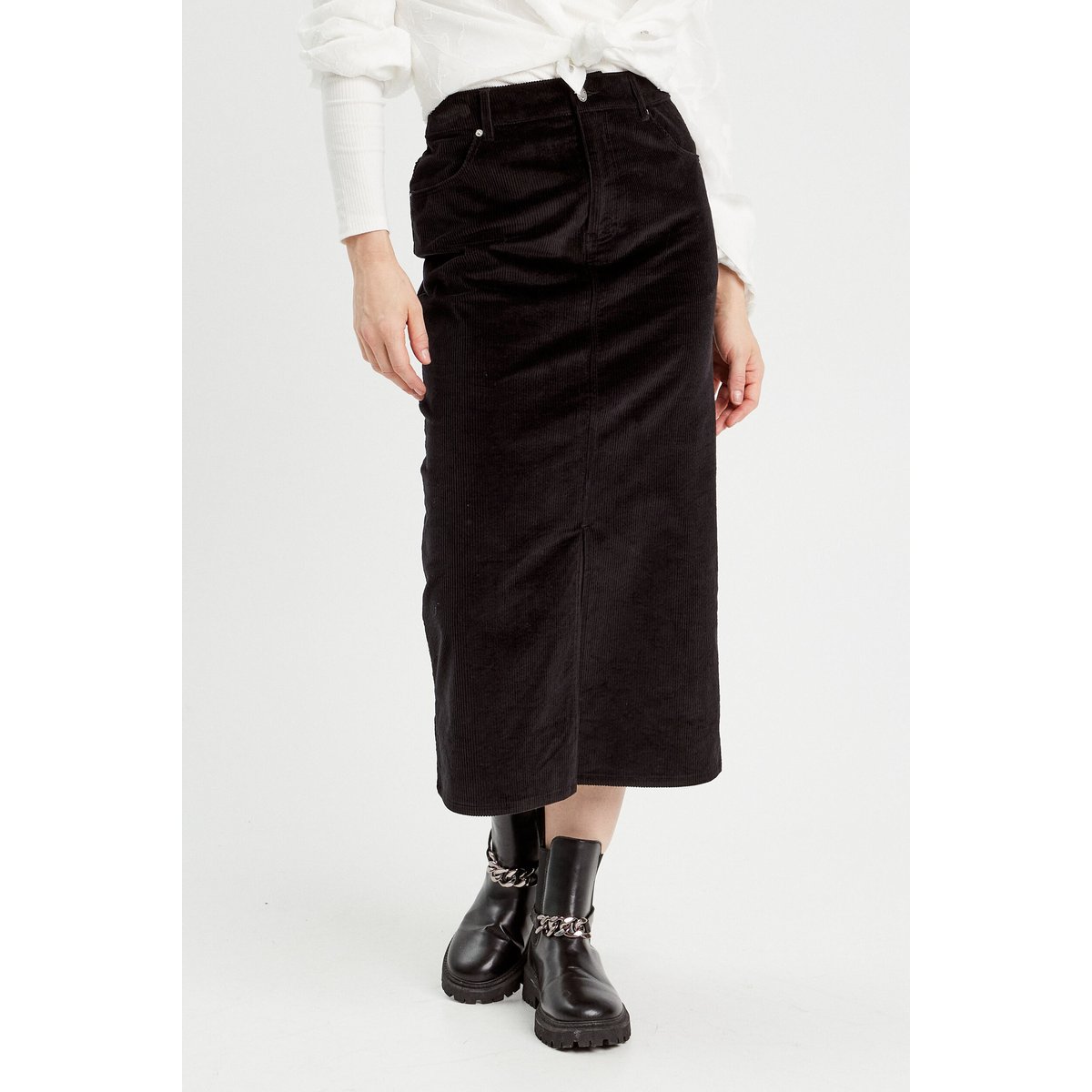 Jupe midi droite velours noir, CACHE CACHE