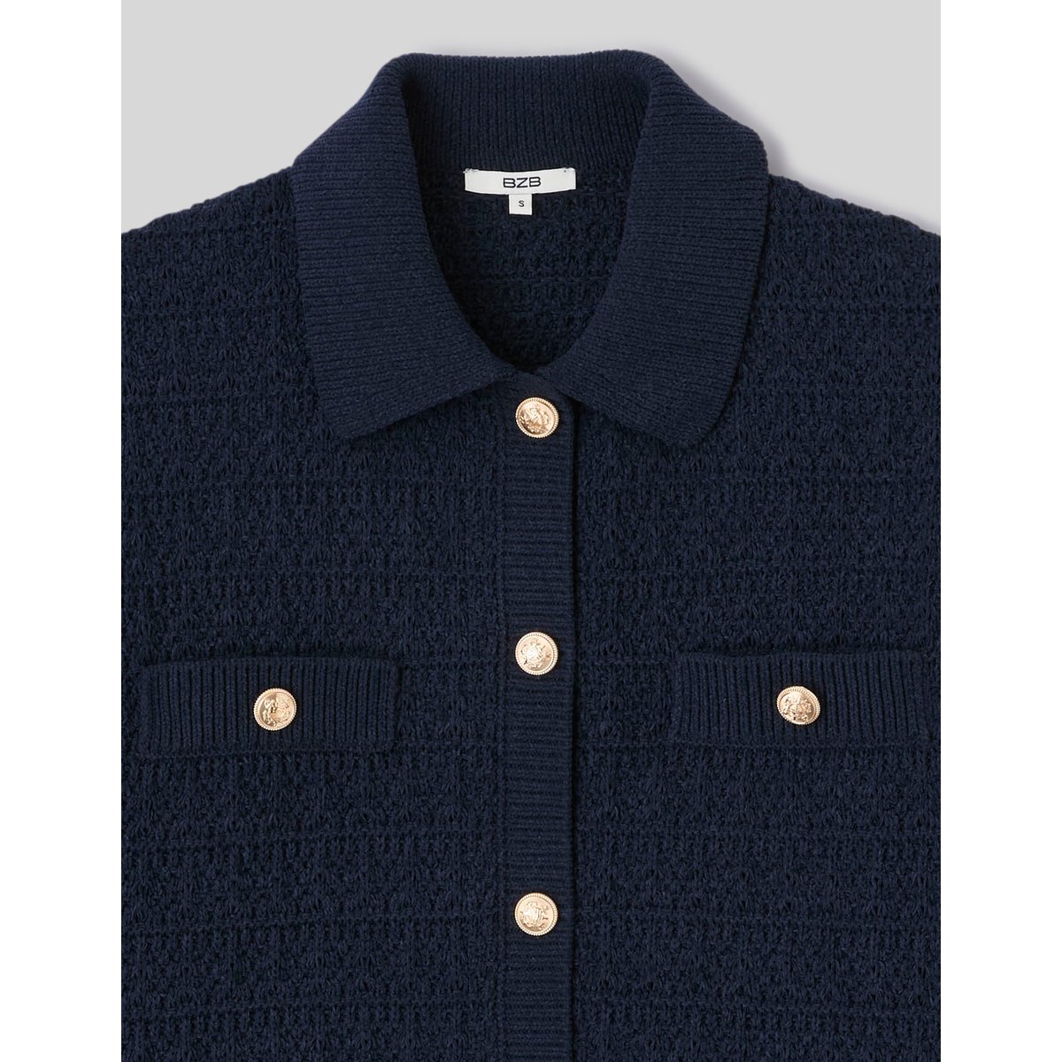 Gilet boutonné col polo bleu foncé, BZB