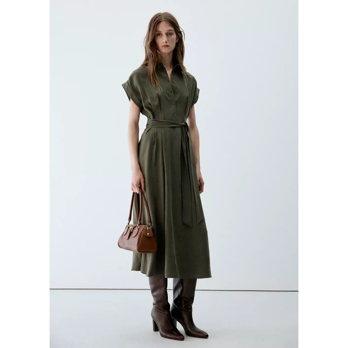 Robe chemisier modal kaki, MANGO
