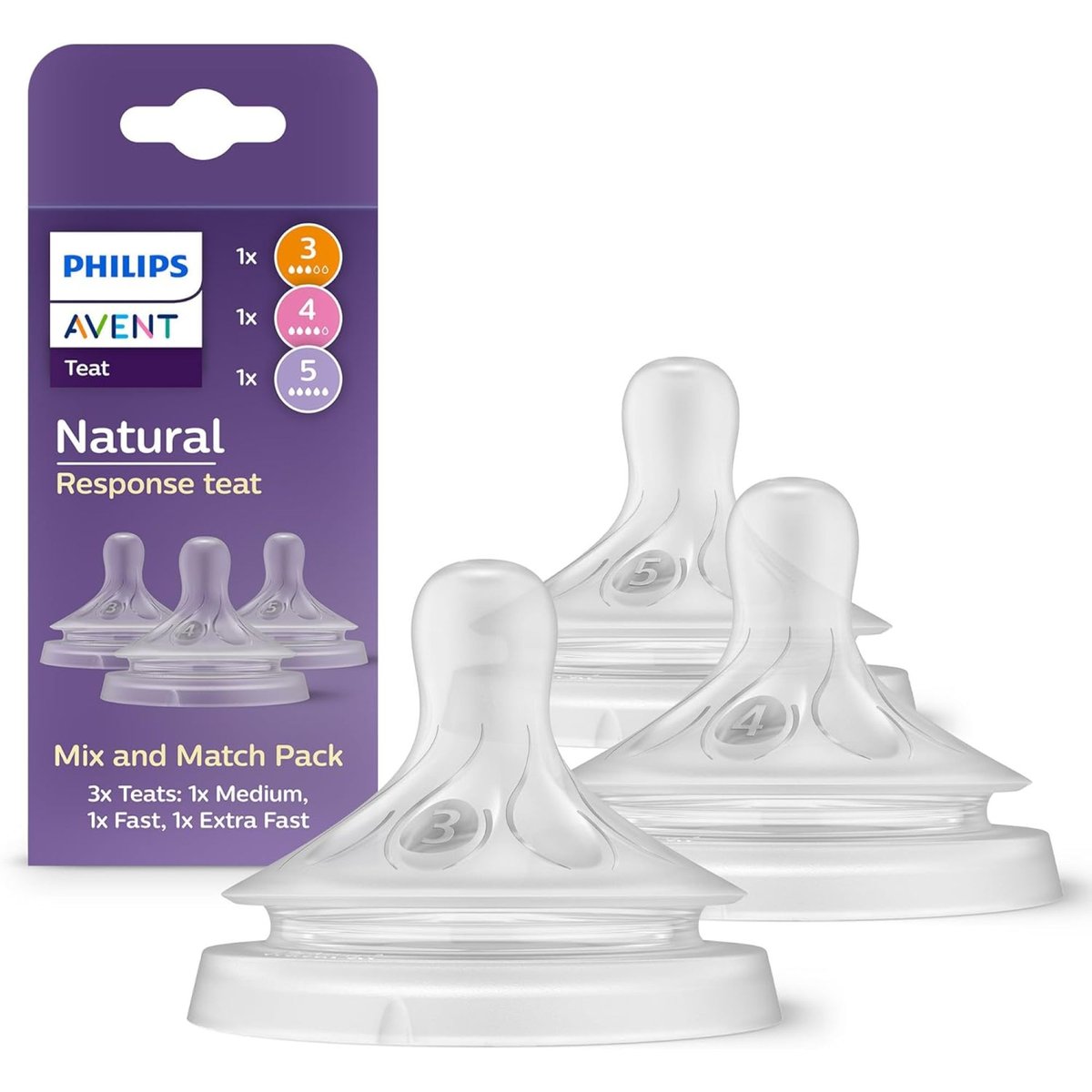 Lot de 3 tétines Natural Response transparent, PHILIPS AVENT