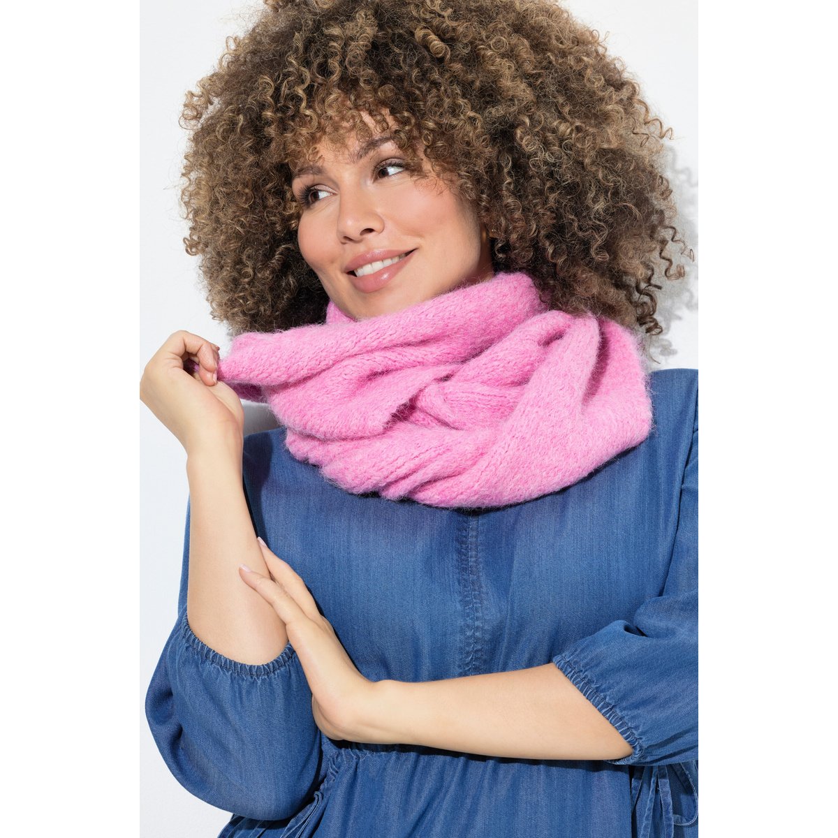 Écharpe en tricot côtelé, douce et moelleuse framboise, ULLA POPKEN