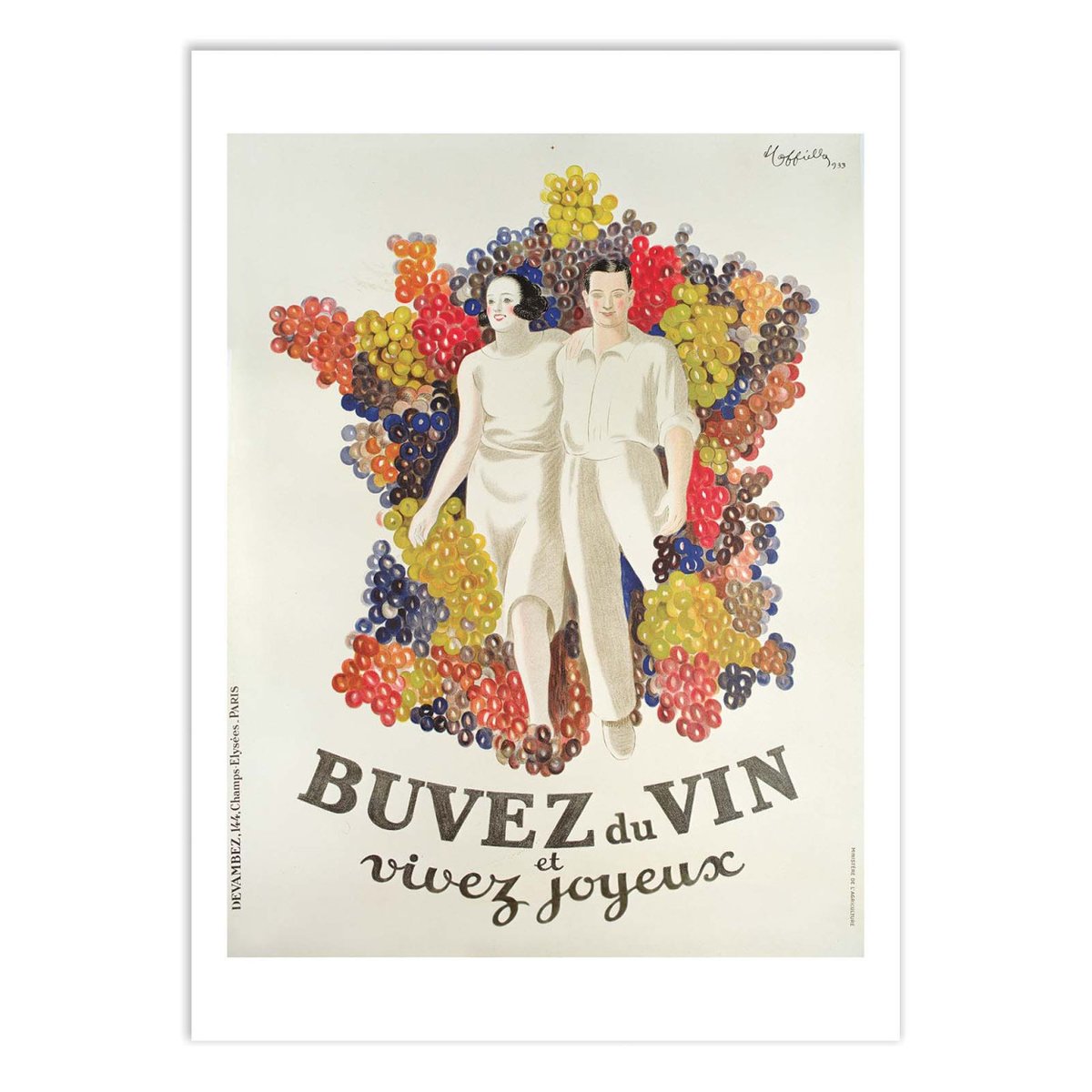 Affiche d'art - Buvez du vin, vivez joyeux 1933 - Leonetto Cappiello couleur unique, WALL EDITIONS