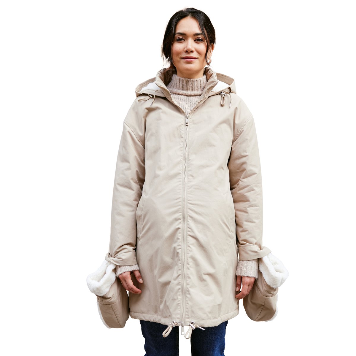 Parka évolutive de grossesse et portage moufles amovibles beige, ENVIE DE FRAISE