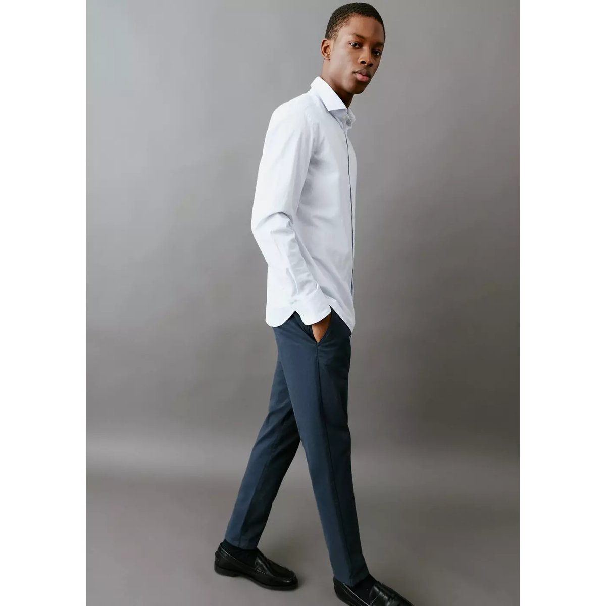 Pantalon chino uni bleu marine, MANGO TEEN