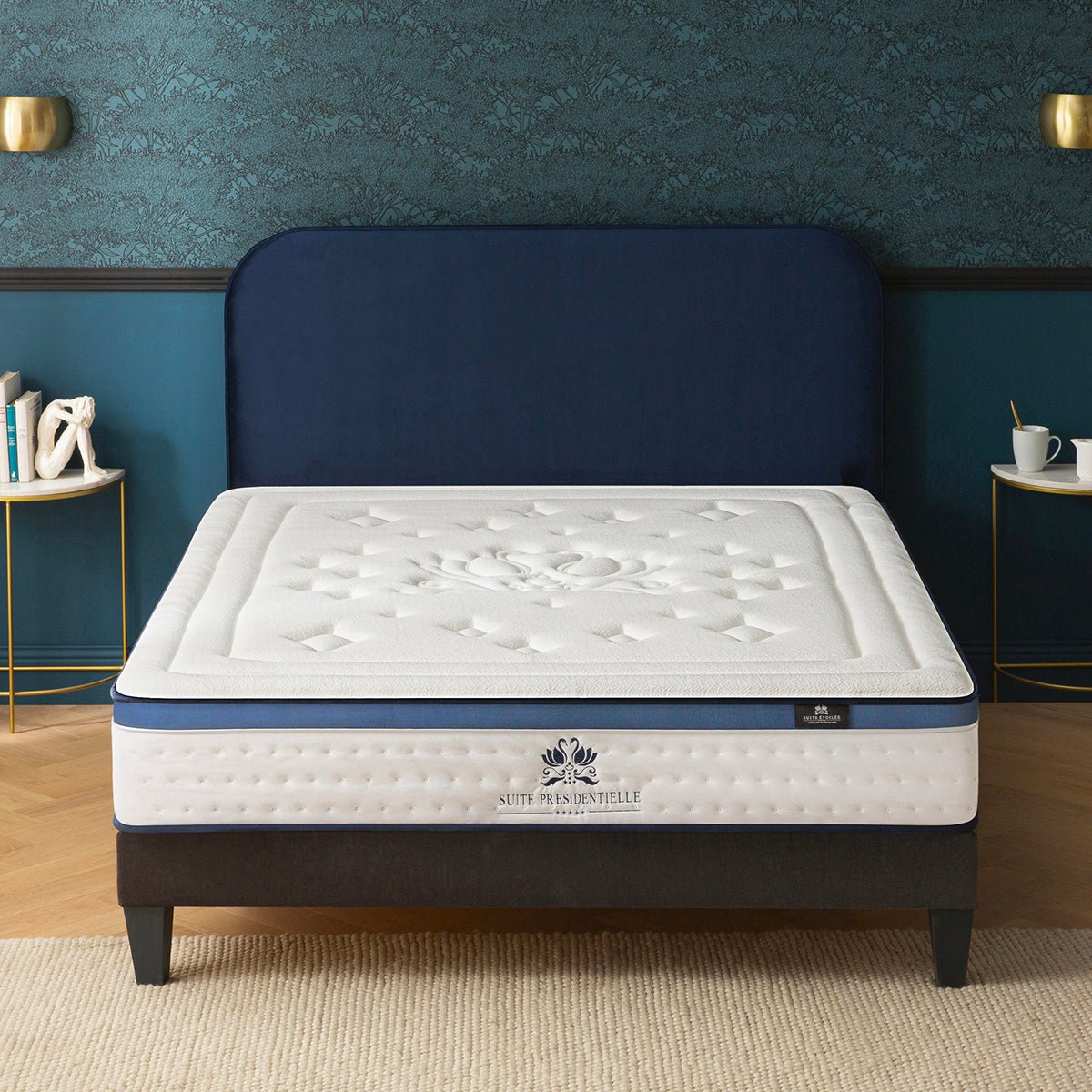 Ensemble Suite Présidentielle 90x200 cm Matelas Mousse + Sommier Bois couleur unique, BELLECOUR