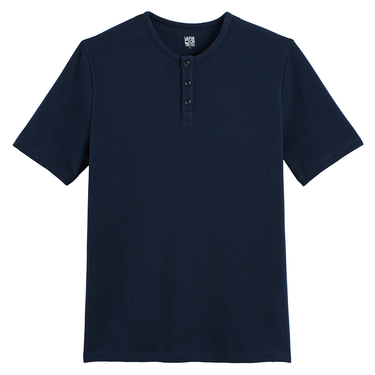 T-shirt col tunisien manches courtes bleu marine, LA REDOUTE COLLECTIONS