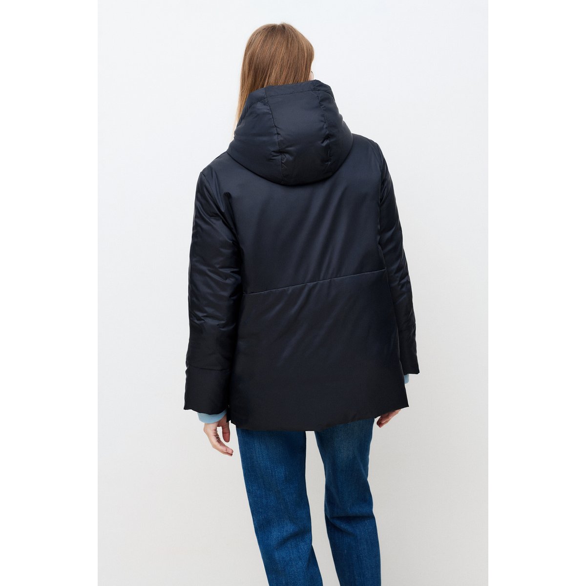 Manteau court droit avec capuche GALIXE bleu marine, CAROLL