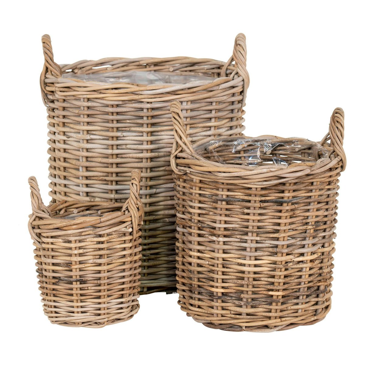 Cache-pot en rotin tressé avec anses (lot de 3) beige, PIER IMPORT