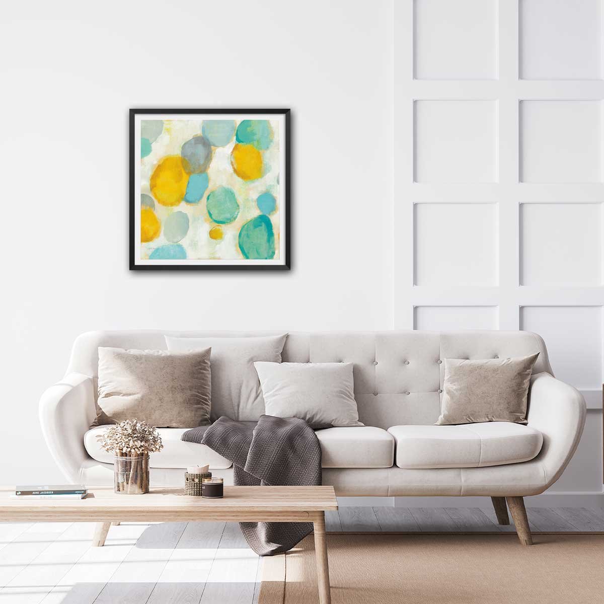 Poster watercolor circle affiche + cadre en bois - noir, HEXOA