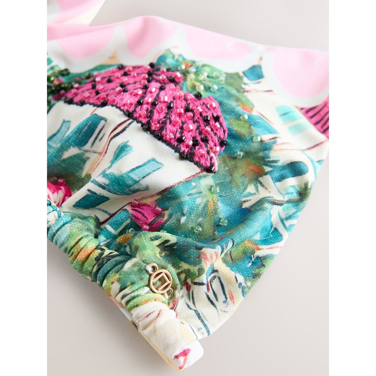Haut de bikini triangle avec perles tropical rose/bleu, NEXT