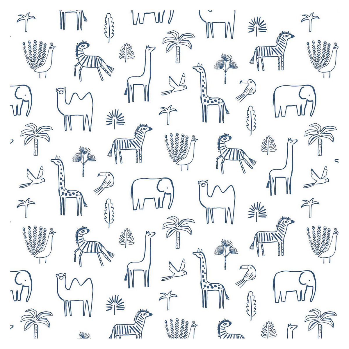 50x1000cm Funky Jungle Wallpaper Navy navy, HARLEQUIN