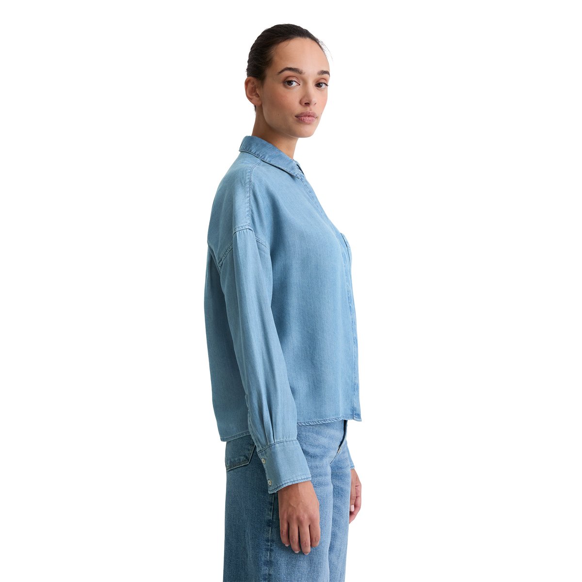 Blouse en jean regular en TENCEL™ Lyocell bleu moyen, MARC O'POLO
