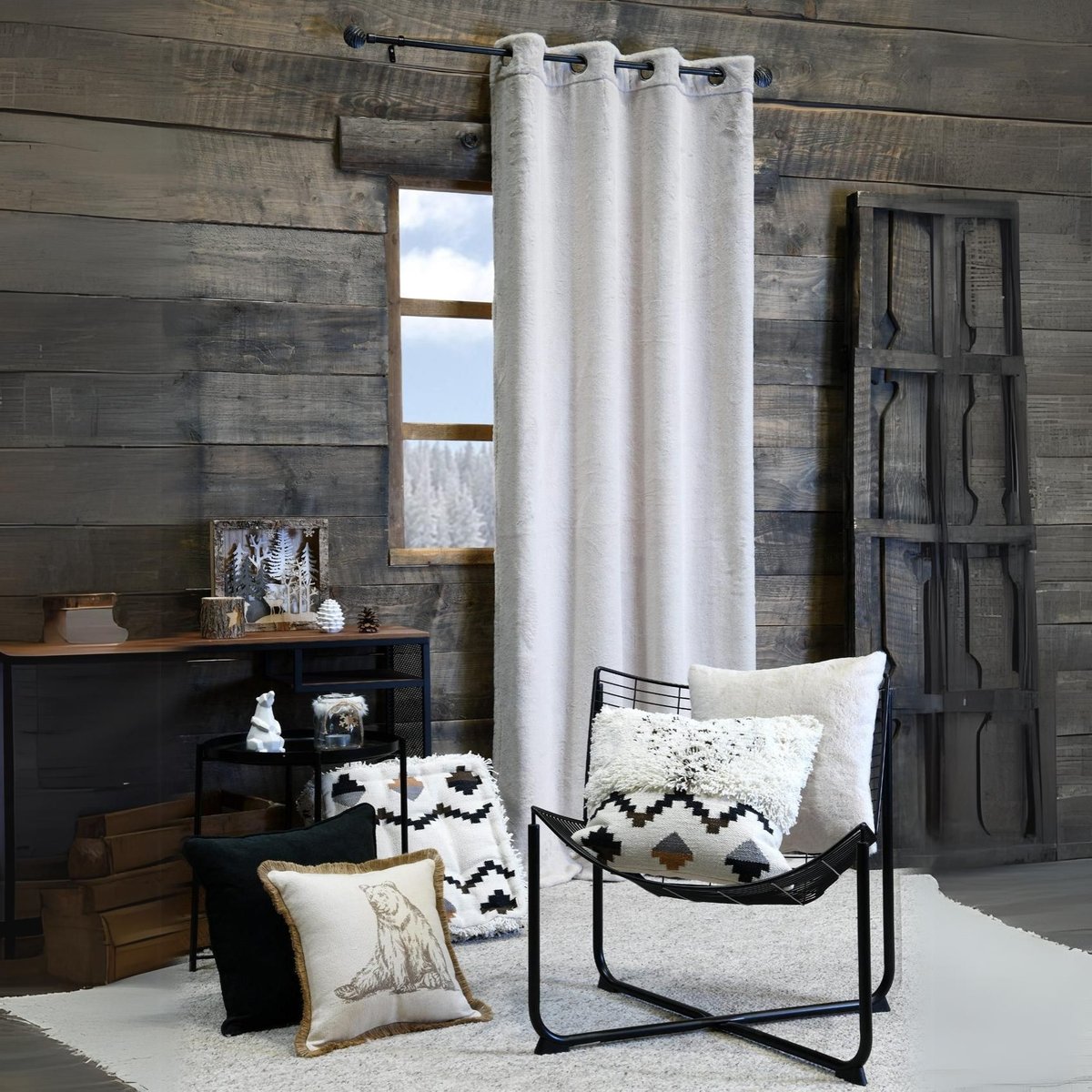 Rideau tamisant en imitation fourrure beige, LOVELY CASA