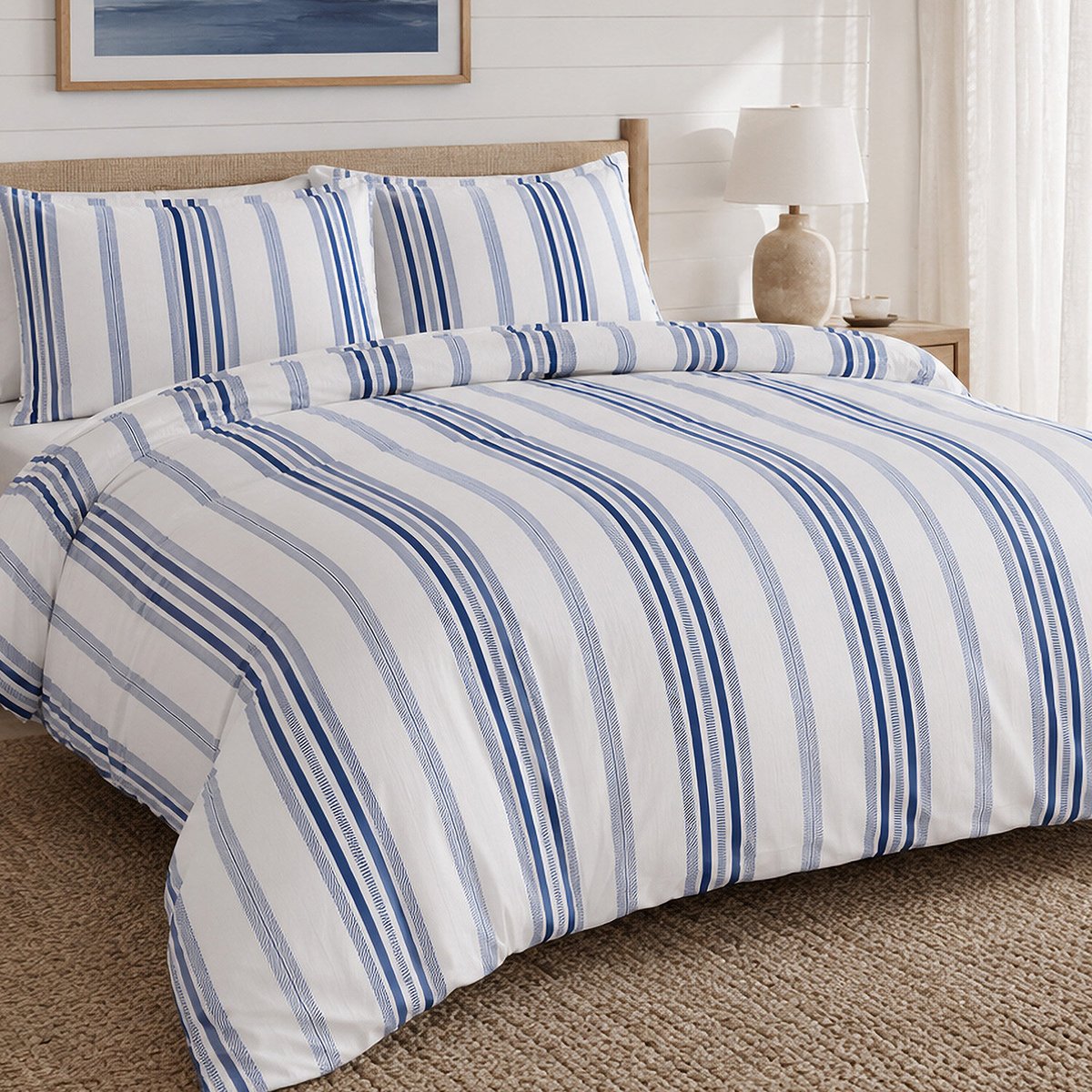 Parure de lit en percale de coton rayures verticales, MAT multicolore, ATELIER DU COTON