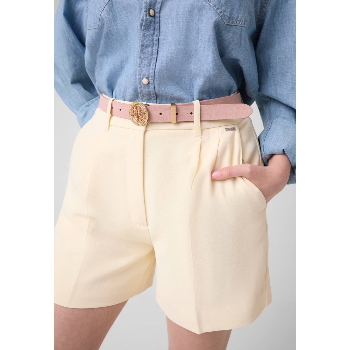 Ceinture 4G En Cuir Véritable rose poudré, GUESS