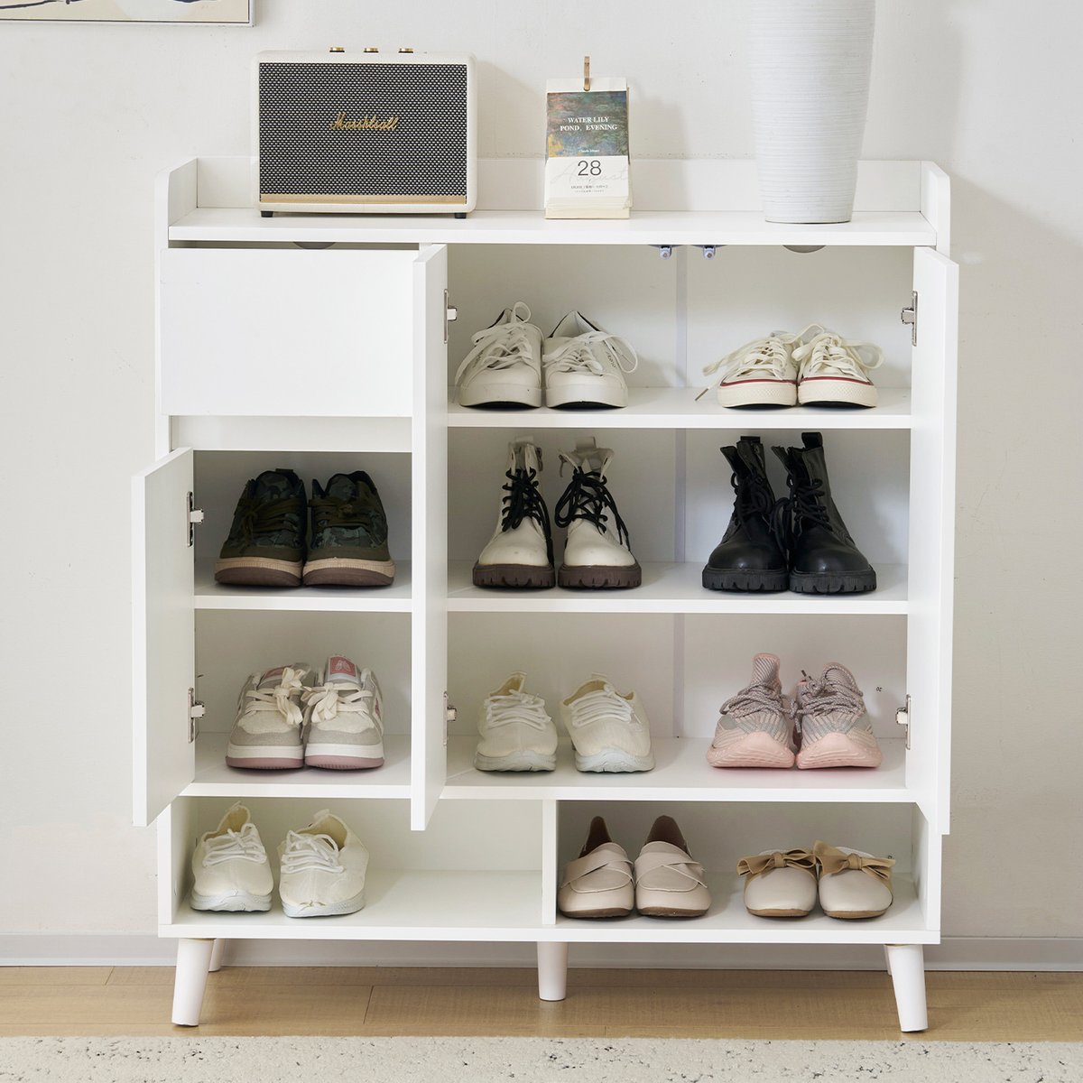 Meuble à chaussures 3 portes 1 tiroir et 2 niche, MELVIND blanc, MEUBLES COSY