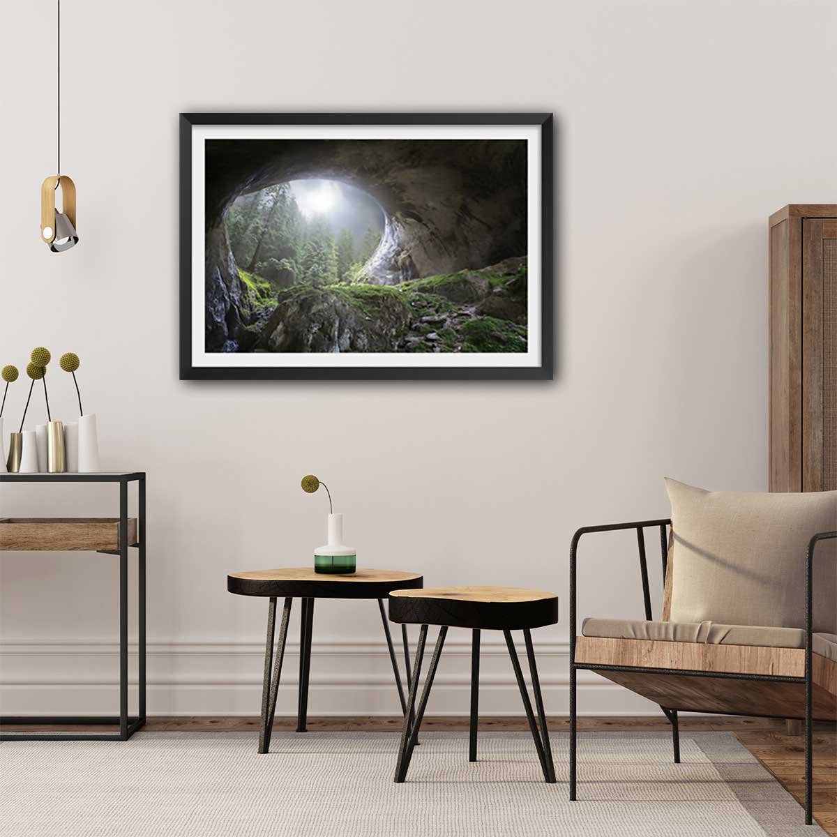 Affiche coup d'oeil au paradis affiche + cadre en bois - noir, HEXOA