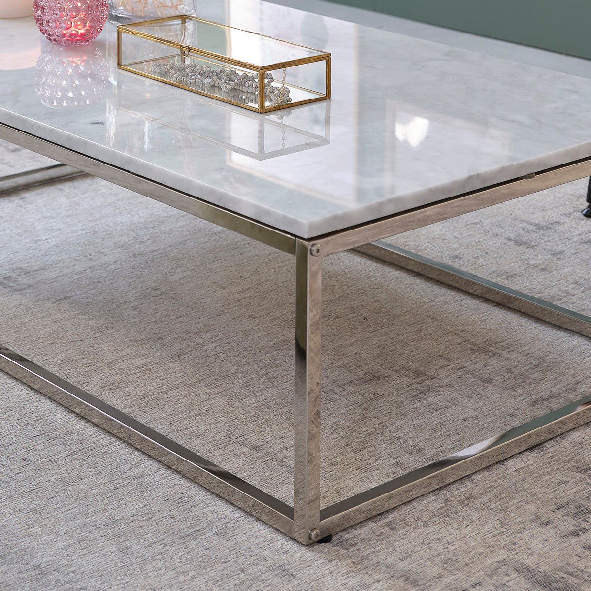 Table basse en marbre et métal 120 cm blanc, BERAH GETAH