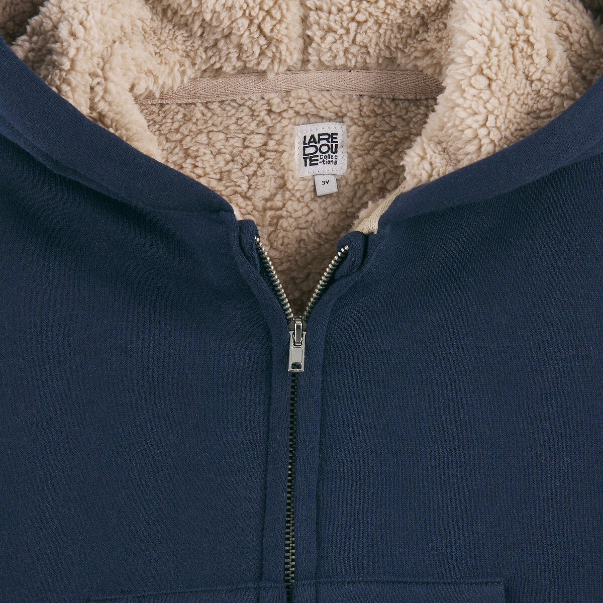 Sweat zippé à capuche en molleton doublé sherpa bleu marine, LA REDOUTE COLLECTIONS