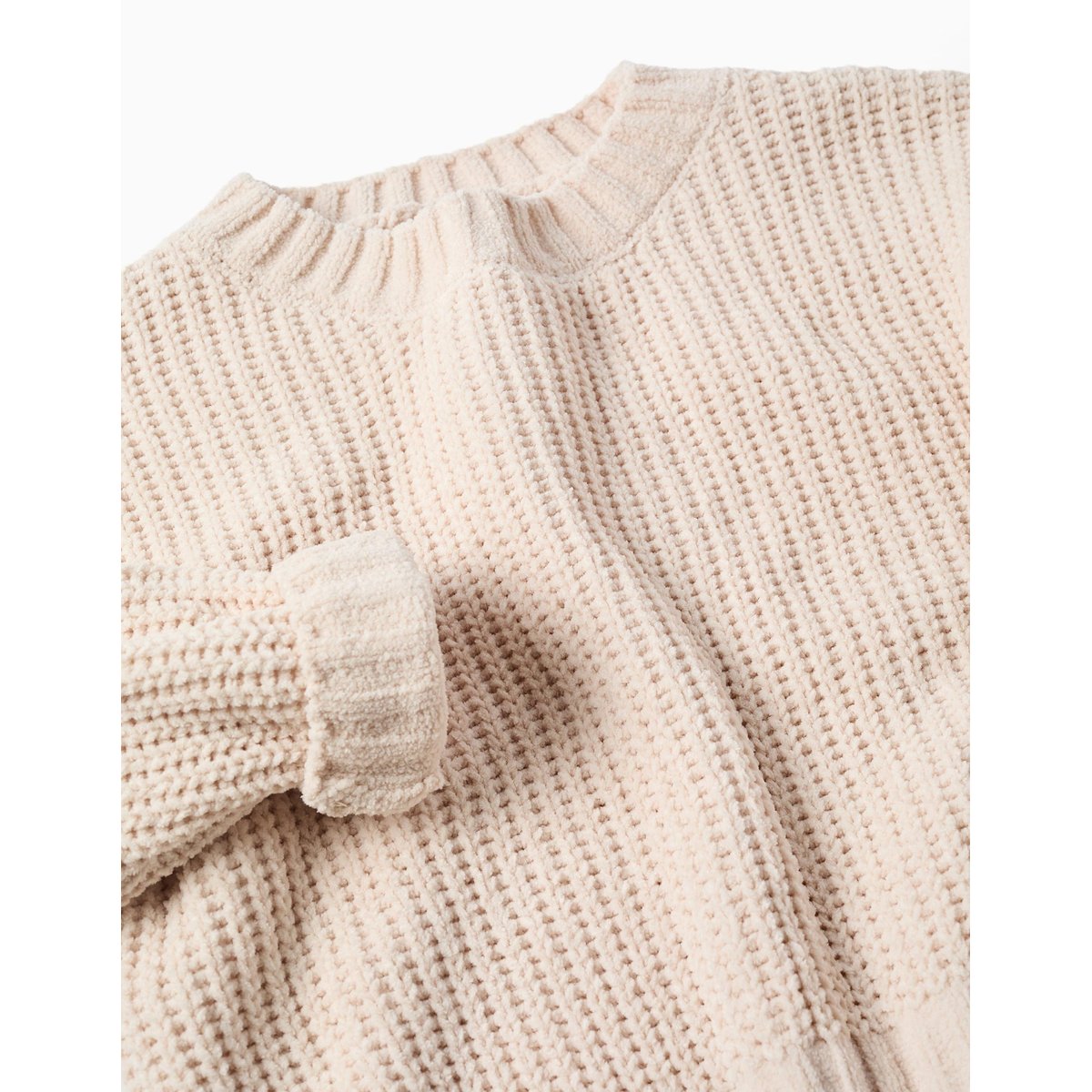 Pull en maille chenille à épaules tombantes blanc, ZIPPY