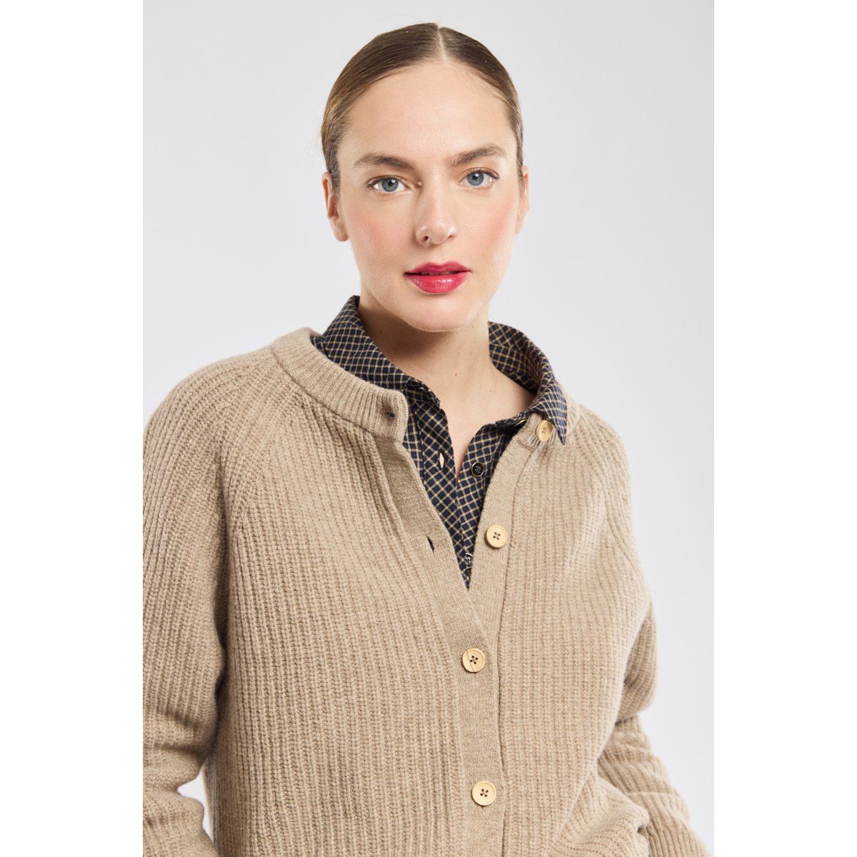 Cardigan boutonné en laine white pepper chiné, ARMOR-LUX