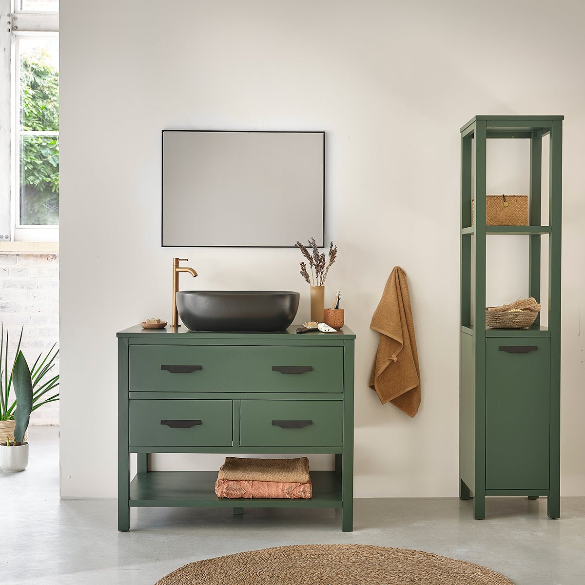 Colonne de salle de bain en bois d'acacia OLIVIA vert, BERAH GETAH