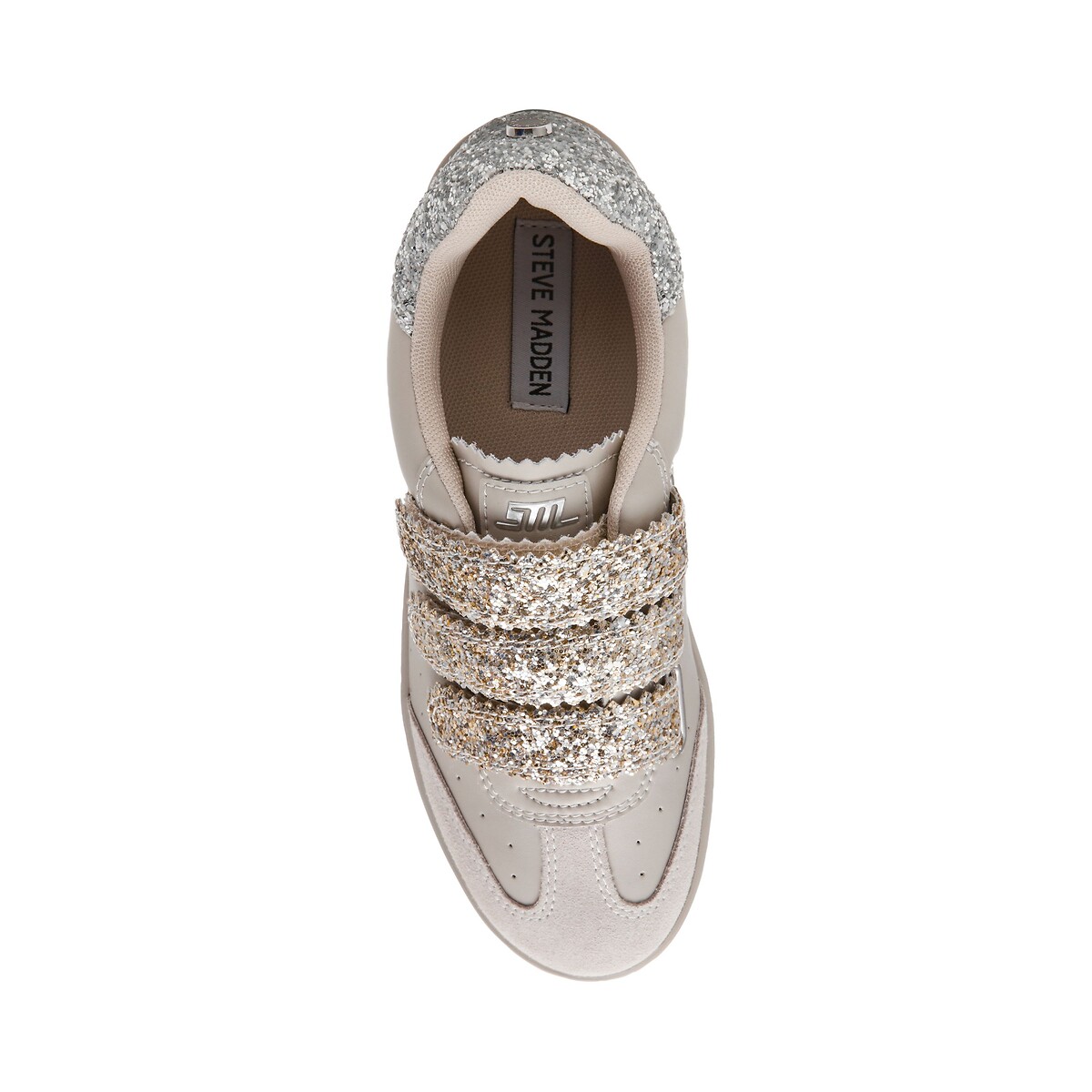 Sapatilhas com barra autoaderente, em pele, DAYBREAK branc/lantejoulas, STEVE MADDEN