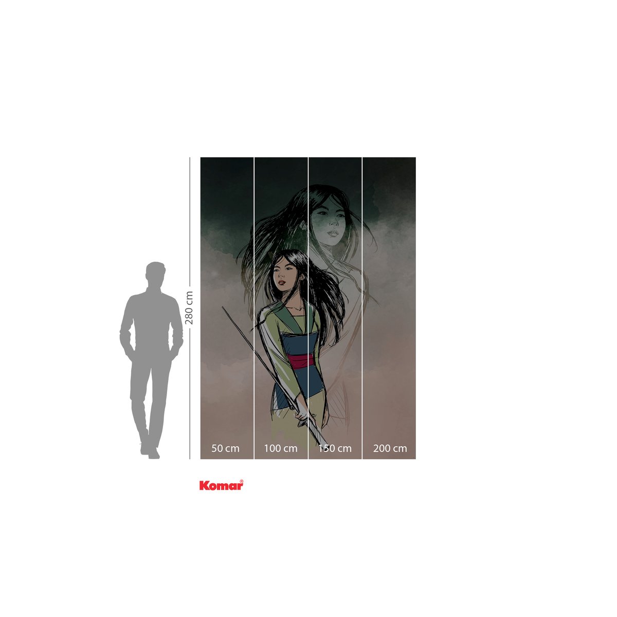 Papier peint Komar - Brave Mulan - 200 x 280 cm multicolore, HEXOA