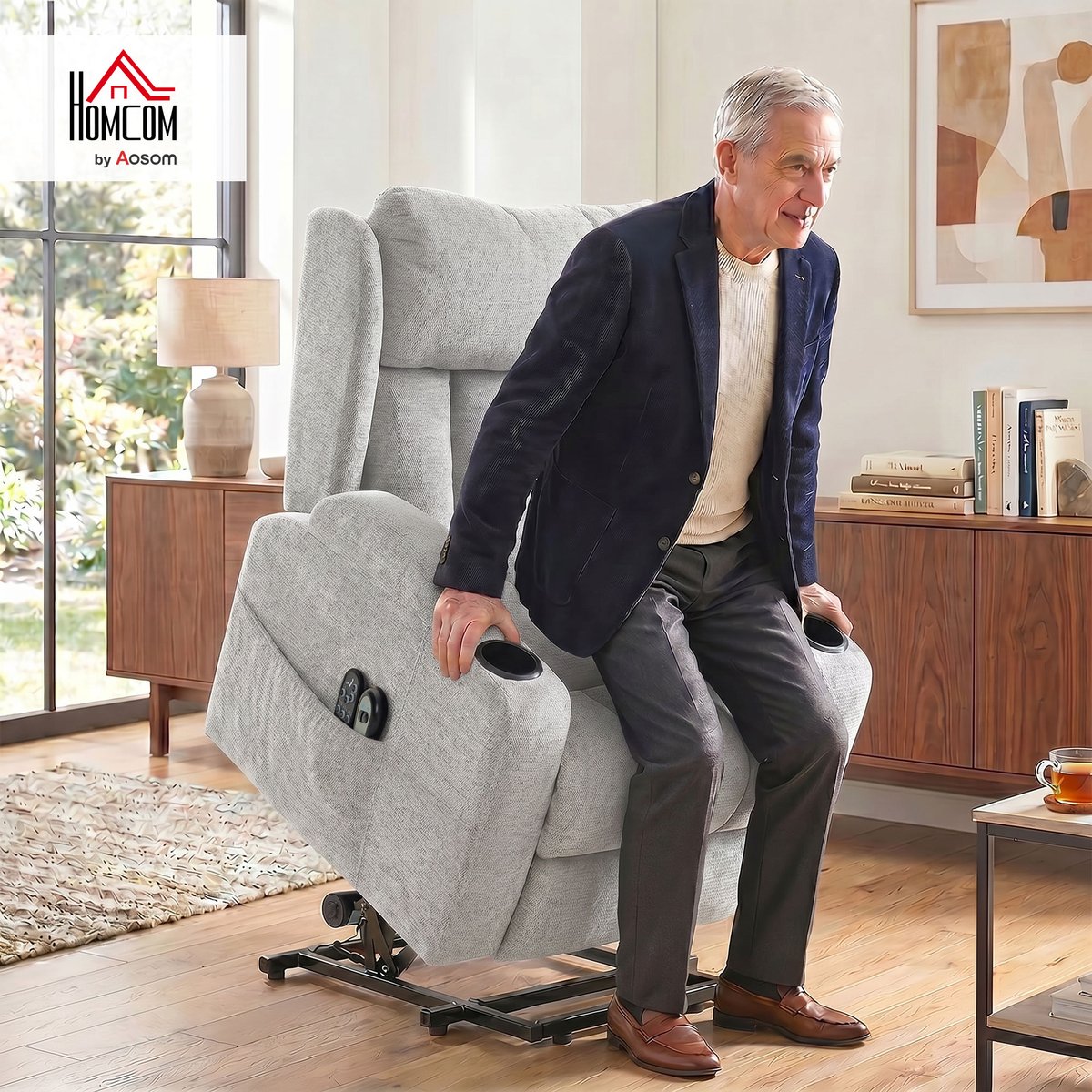 Fauteuil releveur multifonctionnel Chenille gris clair, HOMCOM