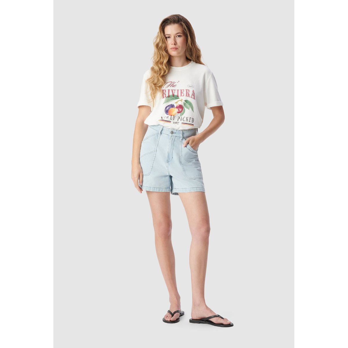 Tee-shirt col rond fantaisie fruits sérigraphie ecru, IKKS