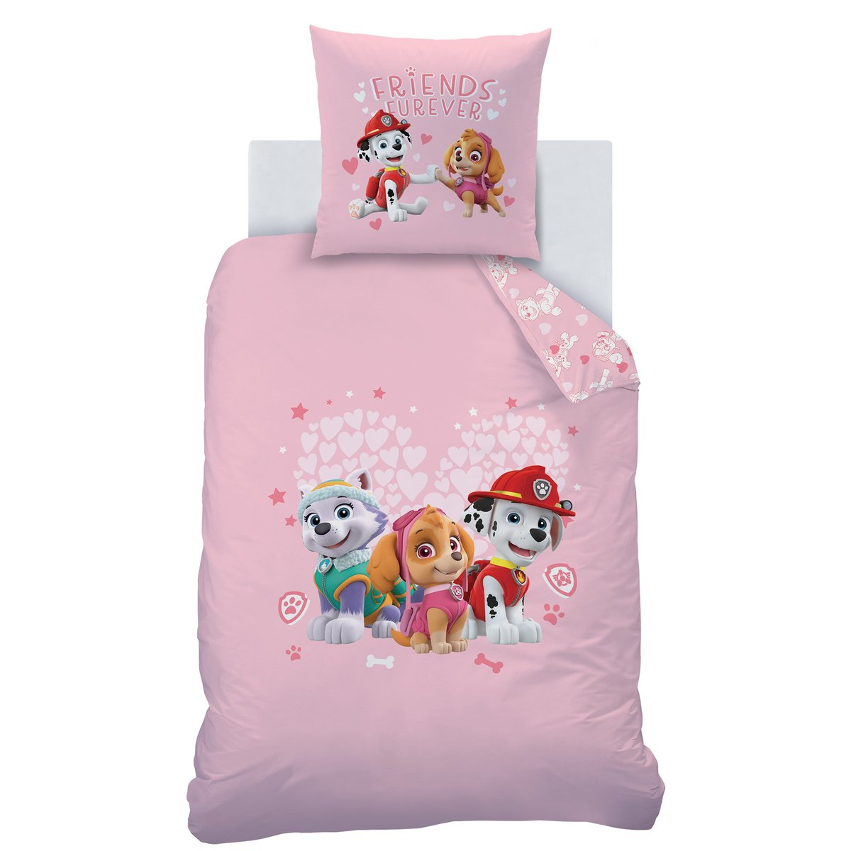 Parure de lit imprimée 100% coton, HEART rose, PAT PATROUILLE