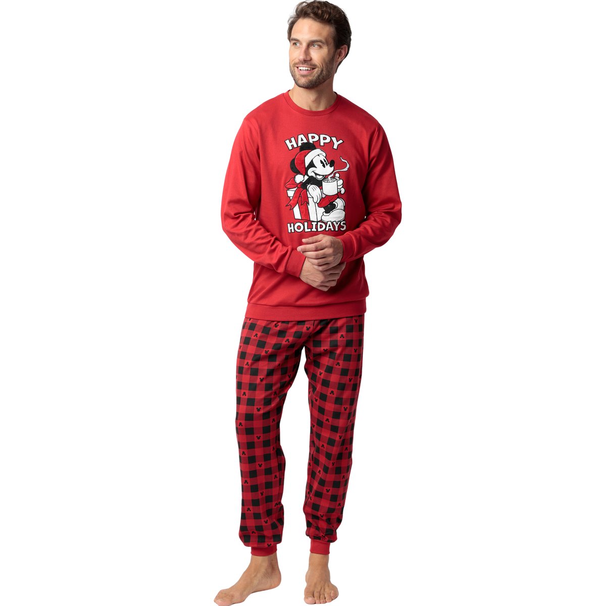 Pyjama pantalon top manches longues Mouse Holidays Disney rouge, ADMAS