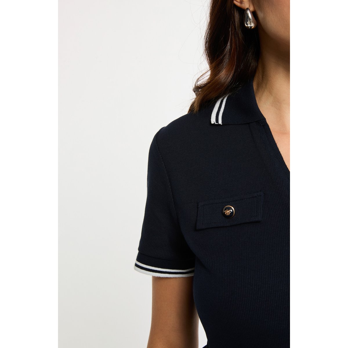 T-shirt polo cintré bleu marine, MORGAN