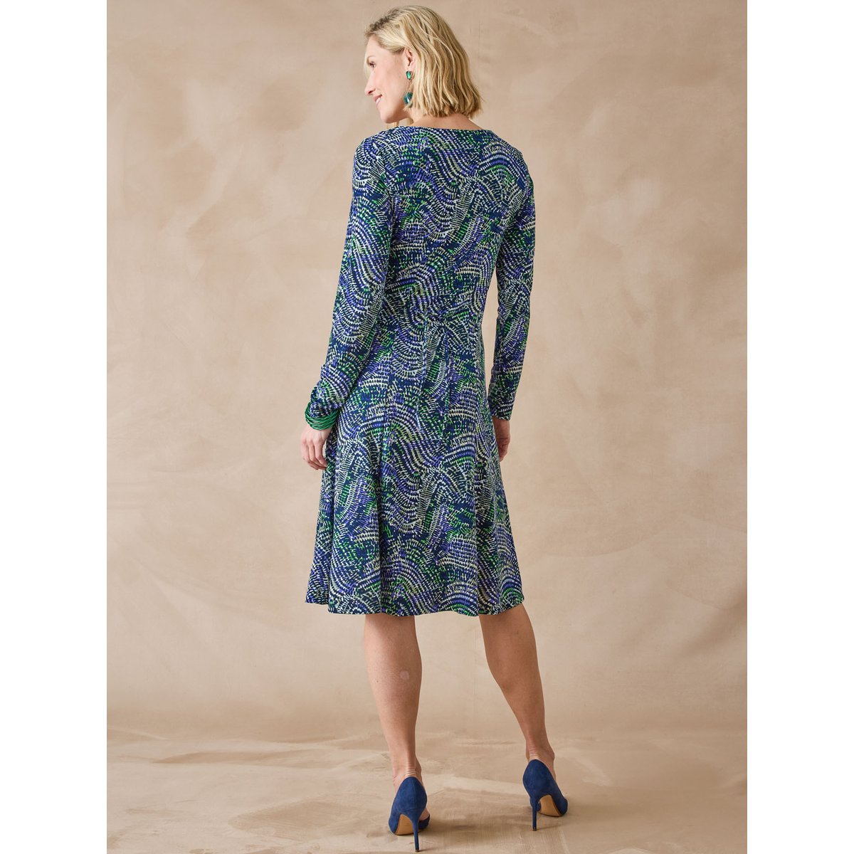 Robe fluide manches longues imprimé bleu, DAXON