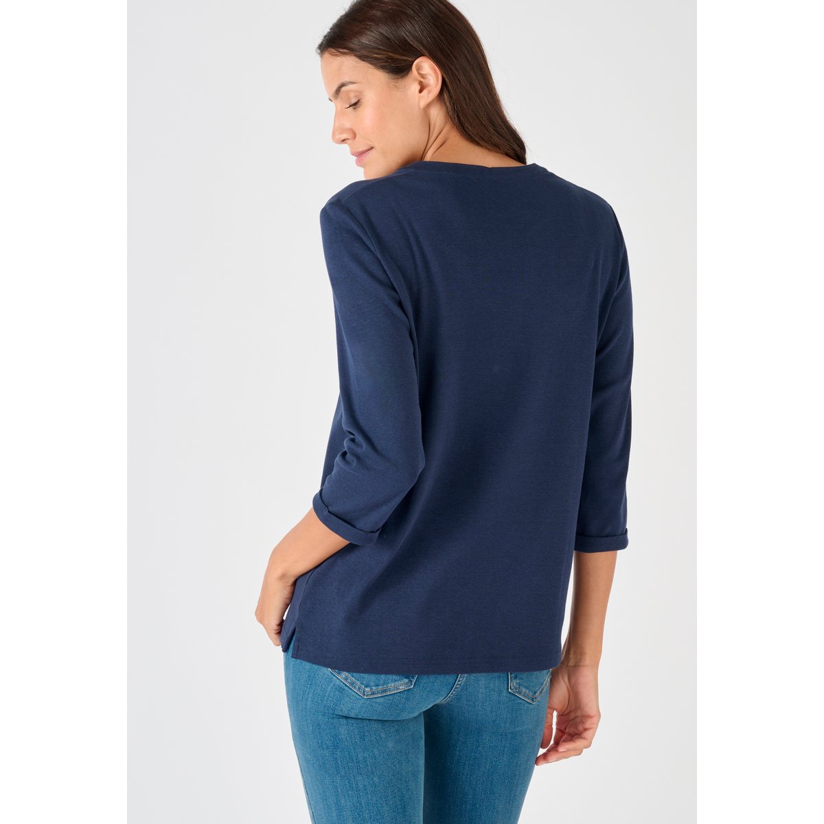 T-shirt uni ou imprimé pur coton bleu marine, DAMART