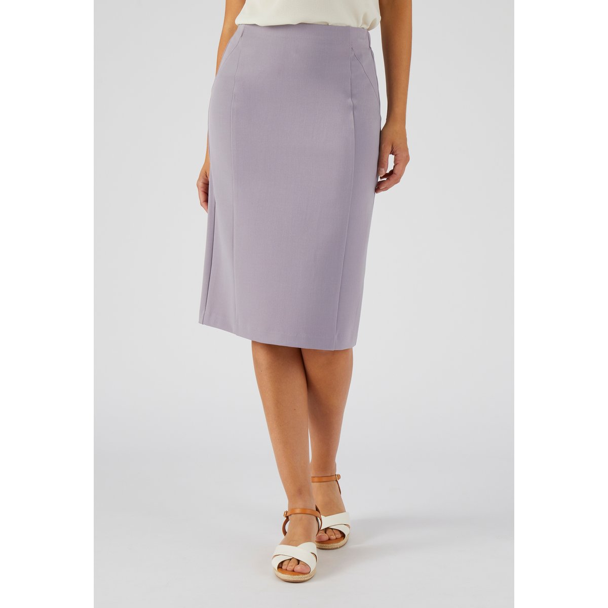 Jupe droite stretch marron taupe, DAMART