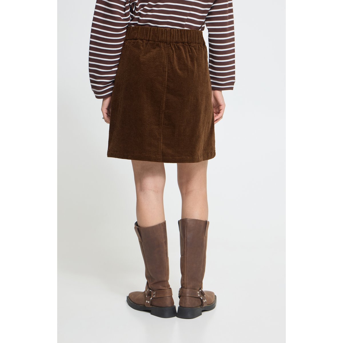 Jupe en velours coupe droite marron rayures rain drum, ICHI