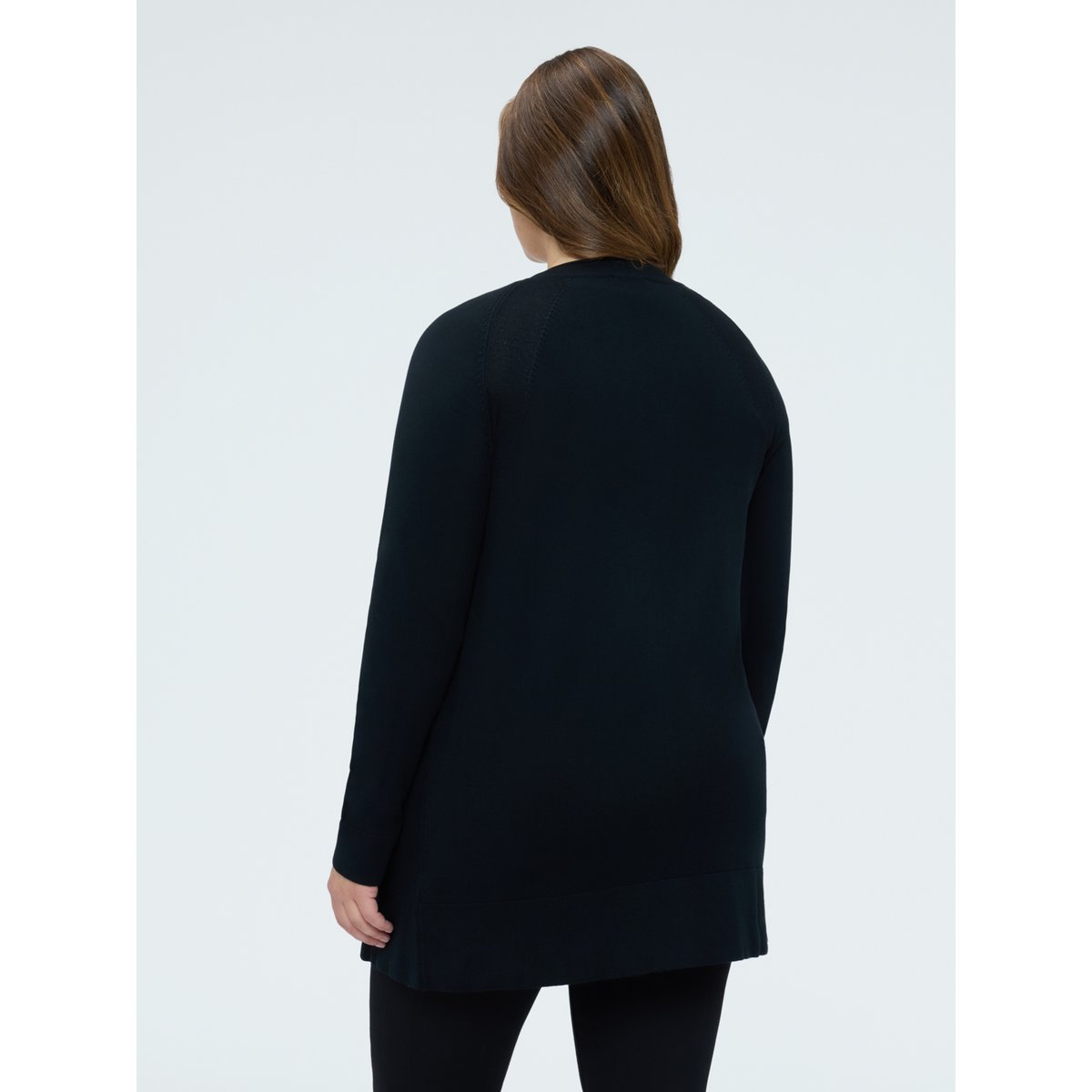 Cardigan long avec encolure en V en maille fine noir, FIORELLA RUBINO