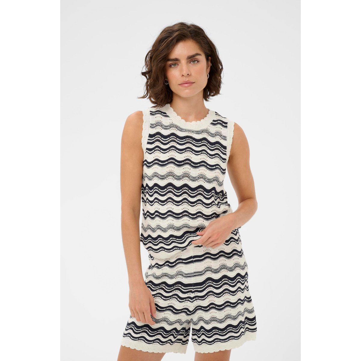 Tunique tricoté bleu chalk/midnight m. wavy lines, KAFFE